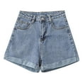 thumbnail image 1 of CHENge Women'S High Waisted Shorts Solid Color Casual Loose Office A-Line Denim Shorts Folded&nbsp;Hem Fashion Loose Casual Short, 1 of 5