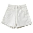 thumbnail image 1 of CHENge Women'S High Waisted Shorts Solid Color Casual Loose Office A-Line Denim Shorts Folded&nbsp;Hem Fashion Loose Casual Short, 1 of 5