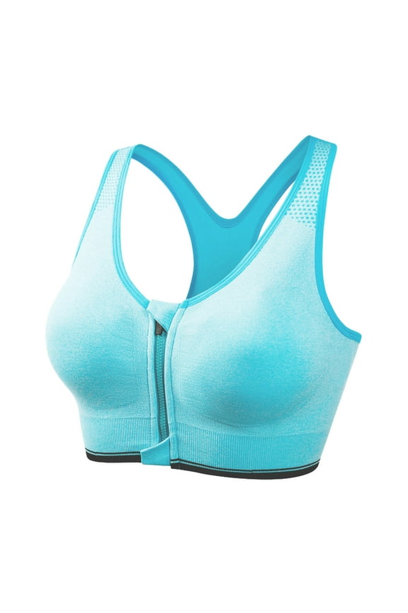 Women Zip Front Closure Sports Bra Medium Impact Push Up Wirefree Racerback Yoga Bras Workout Gym Top