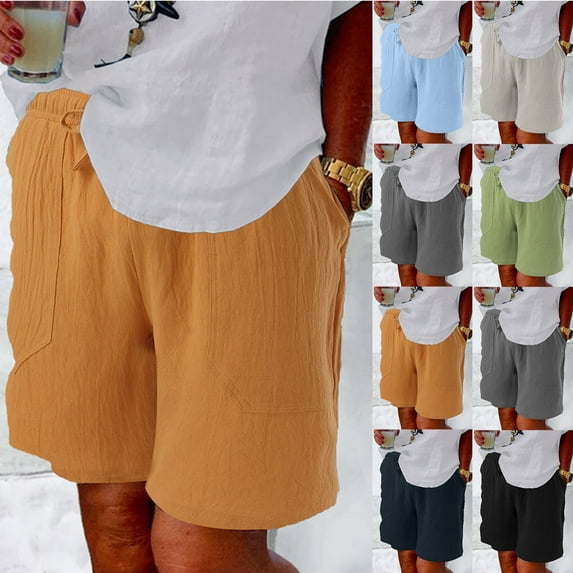 CHENge Women's 5" Inseam Cotton Shorts Drawstring Waist Pocket Shorts Casual Everyday Lounge Wear for Women