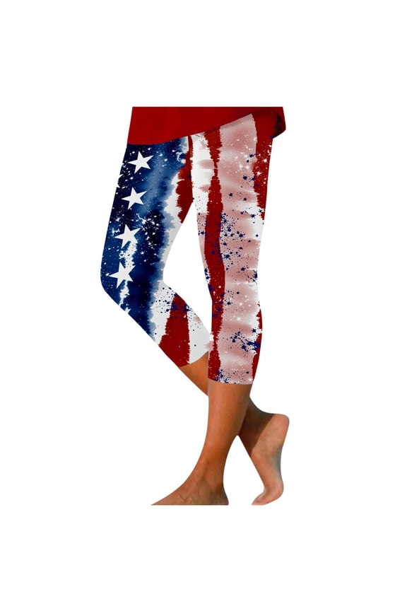 Women’s American Flag Print Capri Leggings, Patriotic Independence Day Yoga Pants, High Waisted 4th of July Workout 250 Anniversary USA Tights