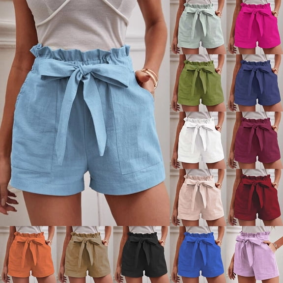 CHENge Women's Casual Belted Shorts Wide Elastic Waist Comfort Lounge Shorts Soft Pull On Design for Home Summer Wear