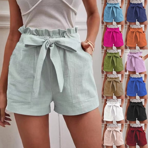 CHENge Women's Casual Belted Shorts Wide Elastic Waist Comfort Lounge Shorts Soft Pull On Design for Home Summer Wear