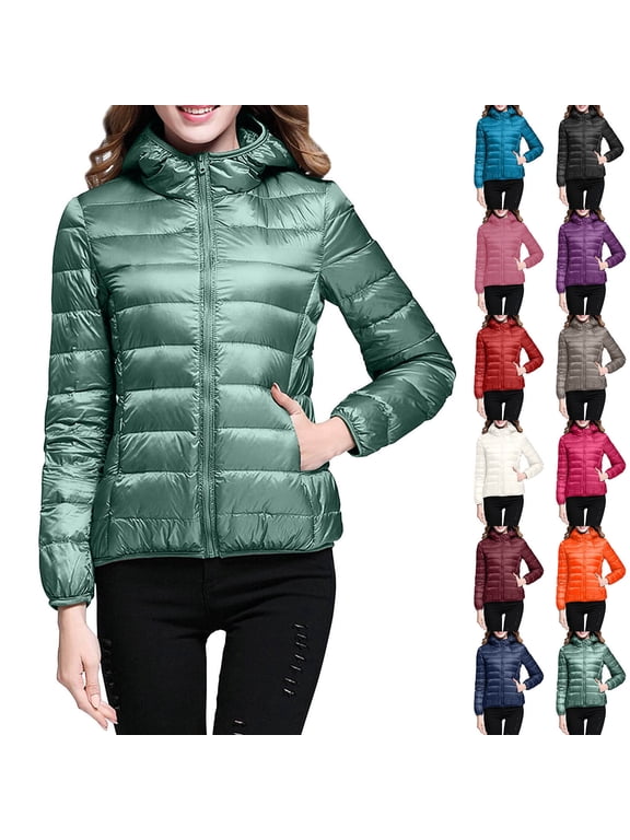 Women's Down Jacket Hooded Winter Slim Light Weight Short Puffer Coats Insulation Packable Warm Windproof Ladies Parka