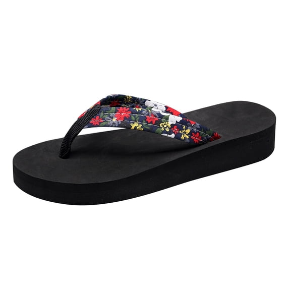 CHENge Women’s Floral Print Wedge Flip Flops, Comfortable Platform Thong Sandals, Non-Slip Cushioned Summer Beach Slippers for Vacation & Daily Wear
