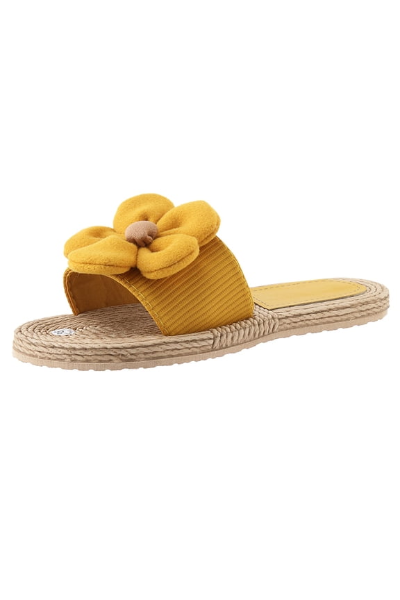 Women’s Flower Decor Straw-Style Flip Flops, Bohemian Woven Thong Sandals, Cute Casual Summer Slippers for Beach & Vacation