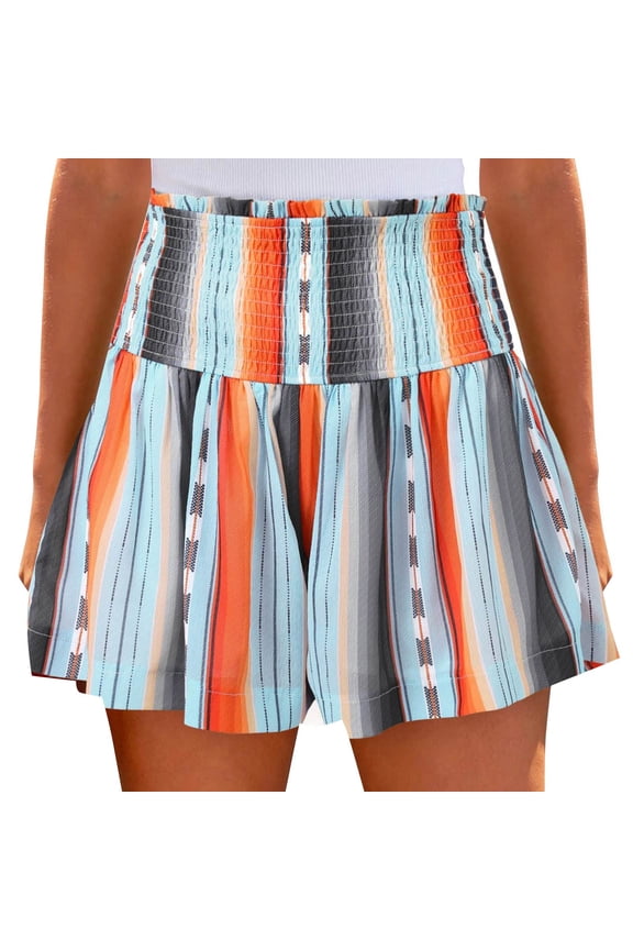 Women's Flowy Shorts Beach Vacation Summer Elastic High Waist Wide Leg Casual Ruffle Dressy Shorts