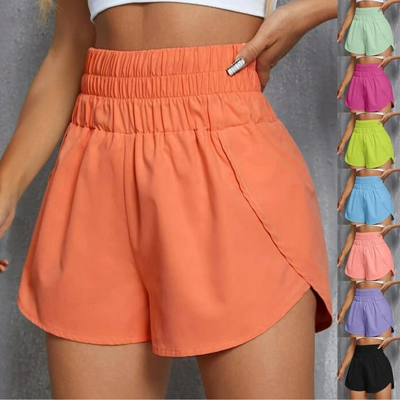 CHENge Women's High Waistband Workout Shorts 5" Inseam with Sports Liner Quick Dry Running Shorts Gym Yoga Athletic