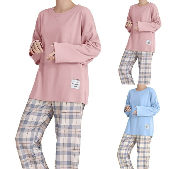 CHENge Women's Pajama Sets 2 Piece Comfortable Long Sleeve Sleepwear Soft Pj Set Loungewear Plaid Pjs with Pockets XS-5XL