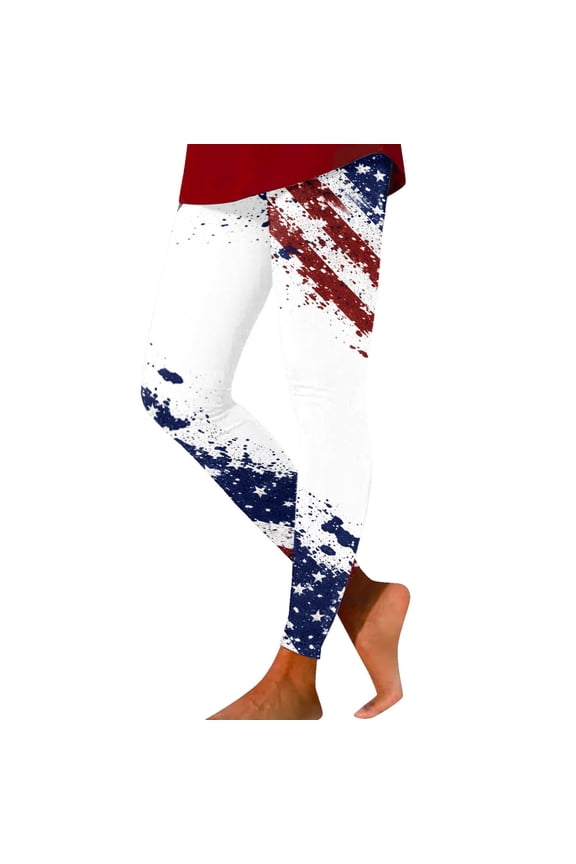 Women’s Patriotic American Flag Print Leggings, High Waisted 4th of July Independence Day Workout Yoga Pants, Stretch Casual Tights