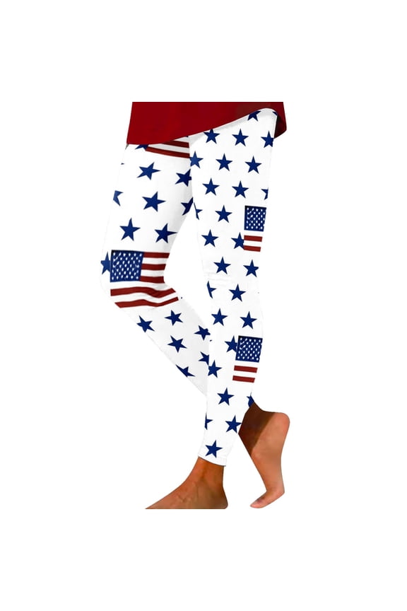 Women’s Patriotic American Flag Print Leggings, High Waisted 4th of July Independence Day Workout Yoga Pants, Stretch Casual Tights