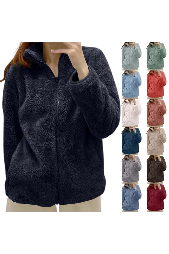 Women's Plus Size Fuzzy Fleece Jacket Full Zip Up Lightweight Warm Soft Fleece Coat with hood for Spring Fall Winter