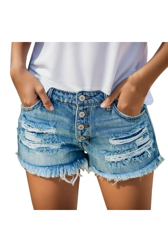 Women's Ripped Jean Shorts Summer High Waisted Distressed Raw Hem Denim Shorts