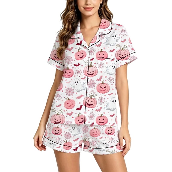 CHENge Women's Satin Silk Pajamas Short Sleeve Button Up Pjs Lounge Sets