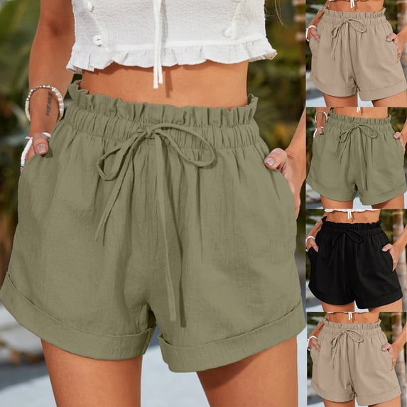 CHENge Women's Seersucker Shorts Summer Casual High Waisted Comfortable Breathable Shorts for Beach or Lounge Wear