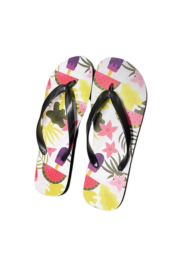 Women’s Summer Fruit Print Flip Flops, Cute Watermelon & Floral Pattern Thong Sandals, Lightweight Casual Beach Slippers