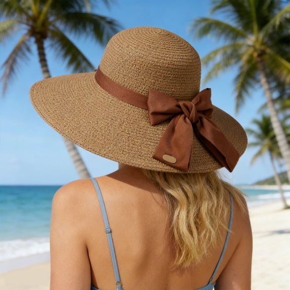 CHENge Women's Wide Brim Straw Summer Hat for Outdoor Beach Sun with Breathable Bow Design