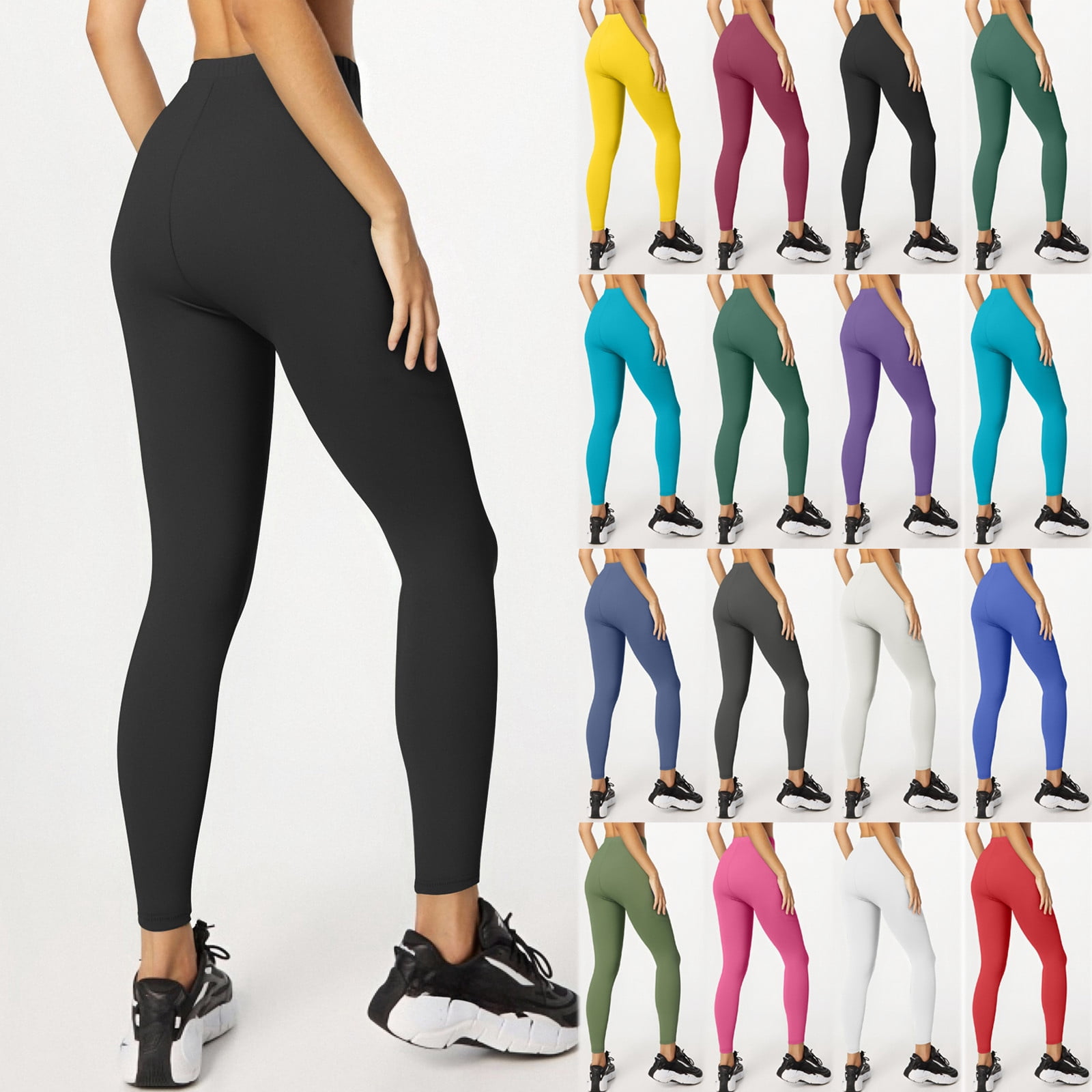 CHENge Womens Black Leggings Retro Shaping Scrunch Full Length Capri ...
