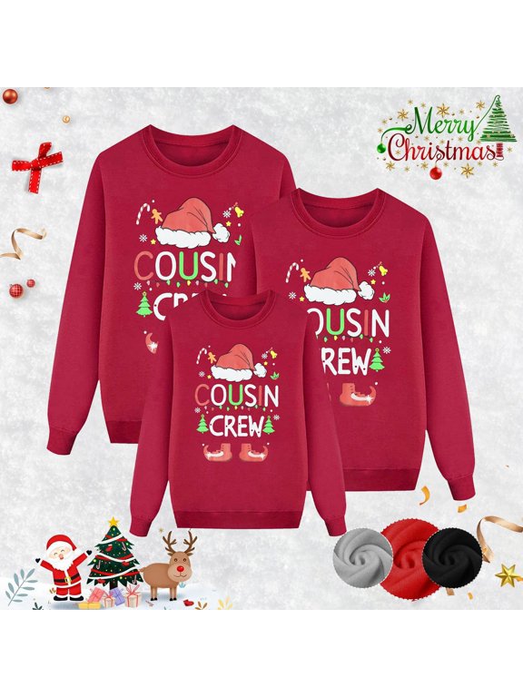 Womens Family Christmas Sweatshirts Holiday Print Long Sleeve Cozy Fleece Pullover Soft Fleece Crewneck Top for Xmas Eve and Winter Lounging