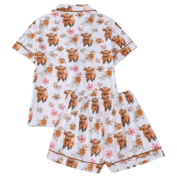 CHENge Womens Pajamas Silk PJS Set Pink Bow Satin Christmas Sleepwear Short Sleeve Jammies for Teen Girls Button-Down Nightwear