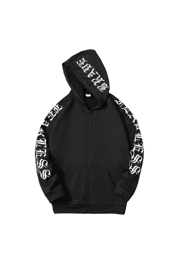 Y2K Hoodie Jackets For Teens Size 13-16,Fashion City Letter Prints Zip Hooded Sweatshirts,Fall Clothes(Black,14-15 Years)