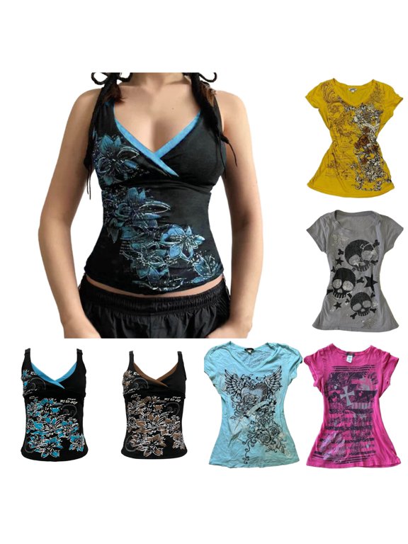 Y2k Tops Women Fairy Grunge Vintage Long Sleeve Mini Gothic Top 2000s Cute Clothes