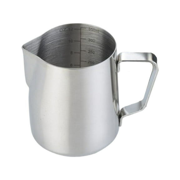 CHENjy 12oz Milk Frothing Pitcher - 304 Stainless Steel Latte Art Jug with Measurement Lines & Drip-Free Spout, Perfect for Espresso/Cappuccino (Matte White)