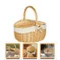 thumbnail image 1 of CHENjy 15.7" Wicker Picnic Basket with Lid & Removable Liner - Vintage Handwoven Storage Basket for Beach, Camping & Gardening - Double Handle Design, 1 of 4