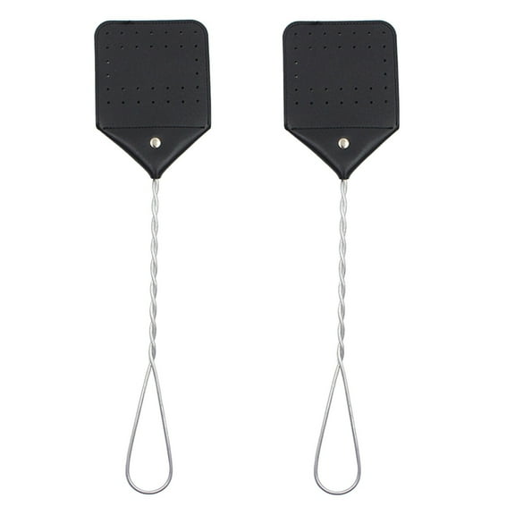 CHENjy 2-Pack Leather Fly Swatter with 17 Inch Metal Handle for Indoor and Outdoor Pest Control