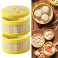 thumbnail image 1 of CHENjy 2-Tier Bamboo Steamer Basket Set - Natural Dumpling & Dim Sum Cookware for Microwave/Stovetop, Asian Style Food Preparation, 1 of 9