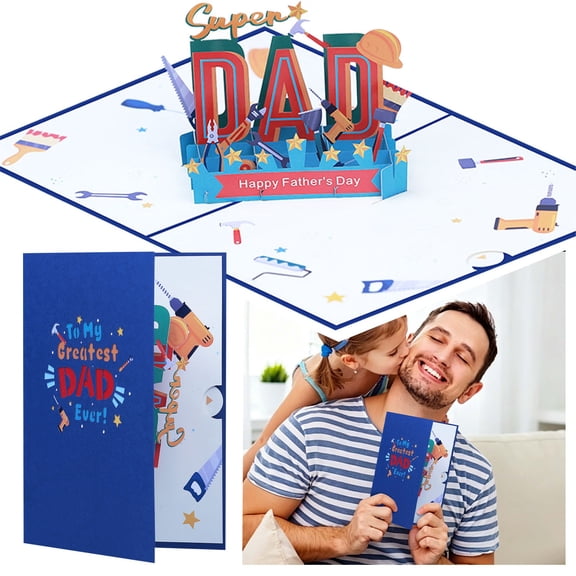 CHENjy 3D Pop Up Fathers Day Card, Handmade Cut Greeting Card for Dad with Envelope, Sentimental Keepsake Gift, Blue