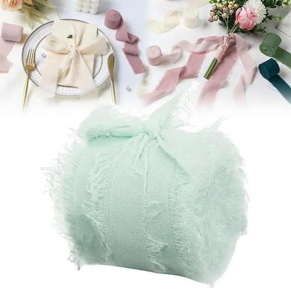 CHENjy 5 Yards Fringe Chiffon Ribbon 3.8cm Wide Hand-Torn Edges Rustic Wrapping for Wedding Invitations Bouquets Gift Decor Craft Supplies