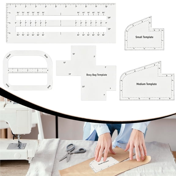 CHENjy Acrylic Bag Sewing Template Ruler, Boxy Bag Making Auxiliary Tool with Zipper Pocket Measuring Ruler, DIY Handbag Cutting Template Set, 1 Pack