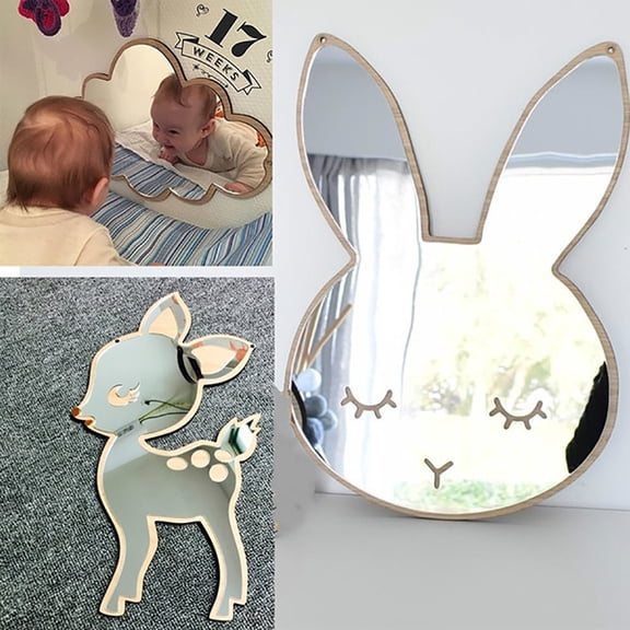 CHENjy Acrylic Mirror Wall Decal, Wooden Reflective Bunny Sticker, Silver Animal Wall Decor for Living Room and Nursery, Cute Rabbit Shape