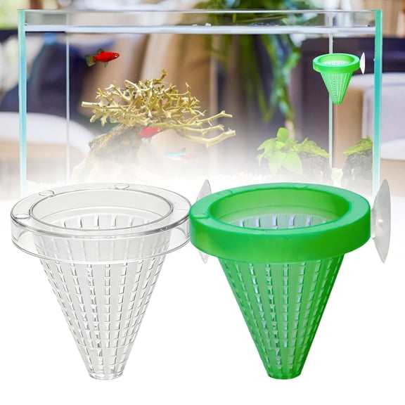 CHENjy Aquarium Fish Feeder, Plastic Feeding Bowl with Suction Cup for Tank, Slow Feeder Food Dispenser for Predator Fish, Green