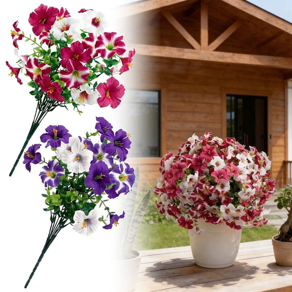 CHENjy Artificial Bellflower Stems, Two Tone Outdoor Faux Flowers, Red White Dual Color Bellflower Decor for Garden Balcony Fence Decoration, Purple