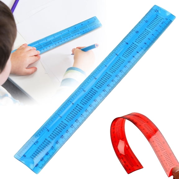 CHENjy Bendable Transparent Color Ruler, Soft Durable PVC Plastic Straight Ruler with Inch and CM Scale, Fits Pencil Case and Desk Drawer, Watermelon Red