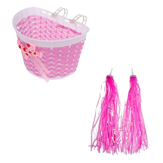 CHENjy Bike Basket Small Woven Wicker Front Accessories 2 Adjustable Straps Secure Fit Shiny Ribbons for Bicycles Scooters