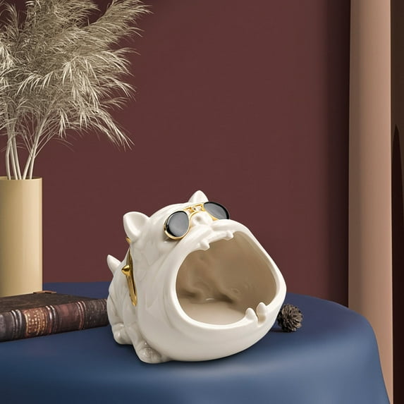 CHENjy Ceramic Bulldog Ashtray – Large Capacity, Windproof & Cute Dog Design for Indoor/Outdoor Use, Home Office Desk Decor, Bar, Cafe – Black Cartoon Pet Ashtray