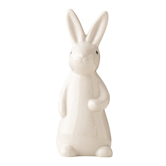 CHENjy Ceramic Bunny Figurine White Rabbit Ornament Easter Decor for Home Cute Spring Tabletop Decoration Festive Gift 18.3*7 CM