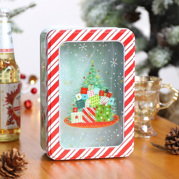CHENjy Christmas Candy Tin Box Set 3-Piece Square Cookie Storage with Lids Gold Holiday Gift Containers for Confectioneries