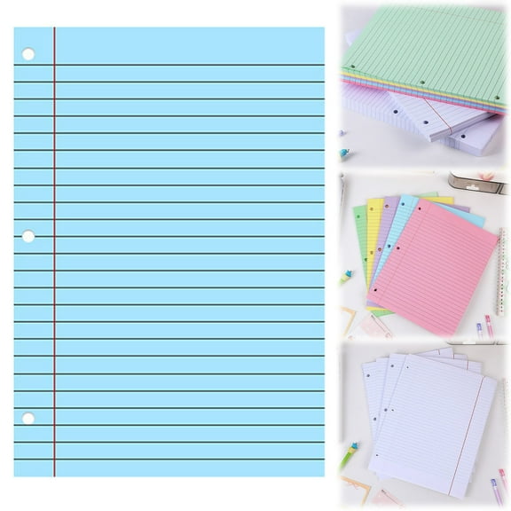 CHENjy College Ruled Loose Paper, 3 Hole Punched Aesthetic Colored Paper for 3 Ring Binders, Note Taking Organization 8x11 Inch