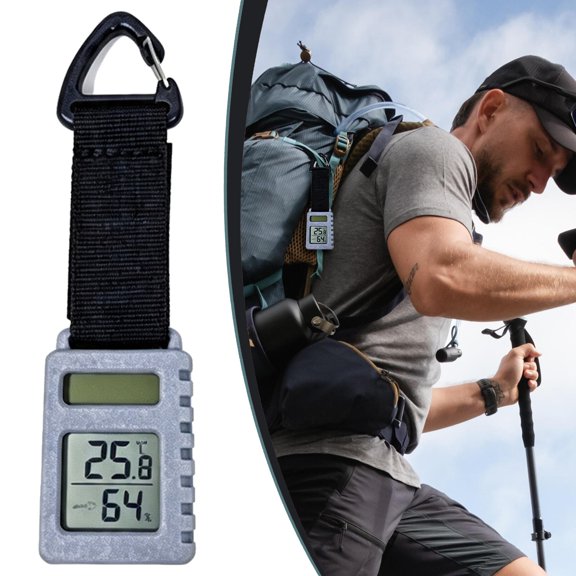 CHENjy Digital Hygrometer, Portable Weather Tool, Mini Thermo Hygrometer, Small Water Resistant Temperature Gauge for Rock Climbing and Outdoor Gear, Grey