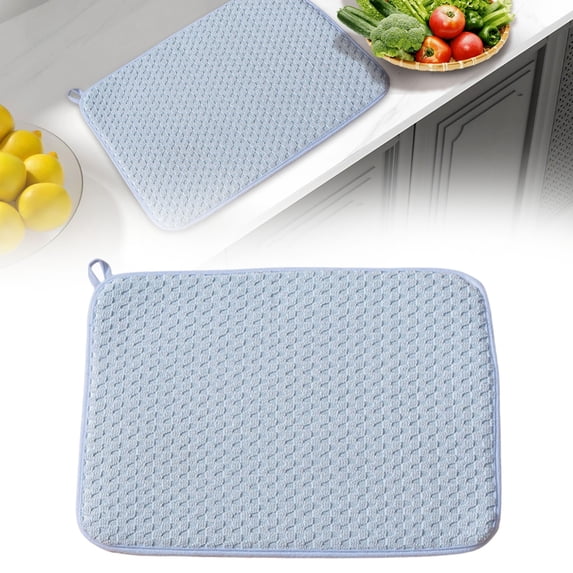 CHENjy Dish Drying Mat for Kitchen Counter Large Super Absorbent Dish Drainer Mat with Hanging Loop Reusable Microfiber Placemat Blue