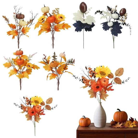 CHENjy Fall Decor, Artificial Autumn Picks with Pumpkins and Flexible Wire Stems for Thanksgiving Table Centerpiece and Home Display, 1 Pc