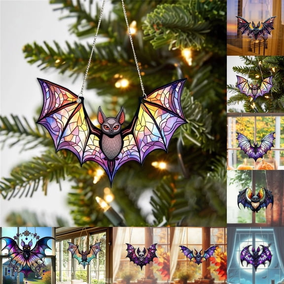 CHENjy Festival Bat Suncatcher, Acrylic Hanging Decoration with Creepy Colorful Design, Halloween Wall Art for Home Arrangement and Party Prop