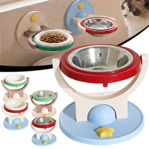 CHENjy Foldable Floating Pet Feeder, Elevated Anti Tip Bowl with Drill Free Wall Mount Design, Adjustable Feeding Station for Kitchen and Indoor Use, Green