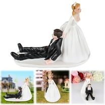 CHENjy Funny Bride Dragging Groom Cake Topper - 5 Inch Resin Wedding Cake Decoration for Engagement Parties & Anniversary Celebrations