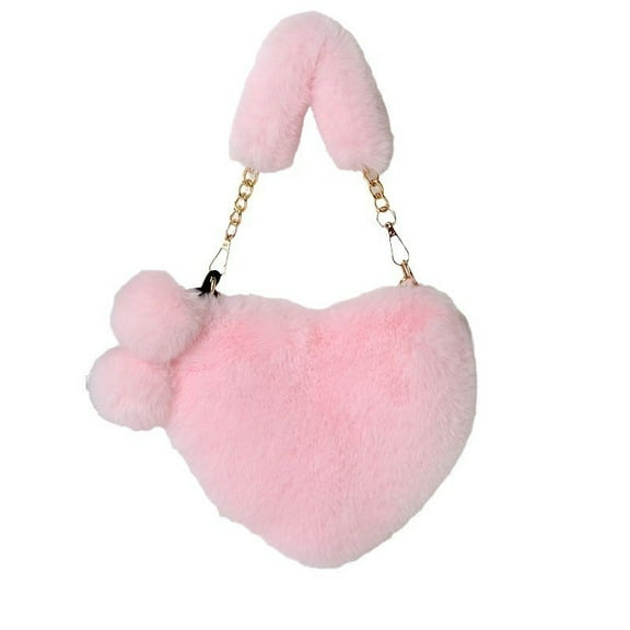 CHENjy Furry Purse for Girls Heart Shaped Soft Plush Shoulder Bag Clutch for Women Aesthetic Cute Handbag for Teens Valentine's Day Gift