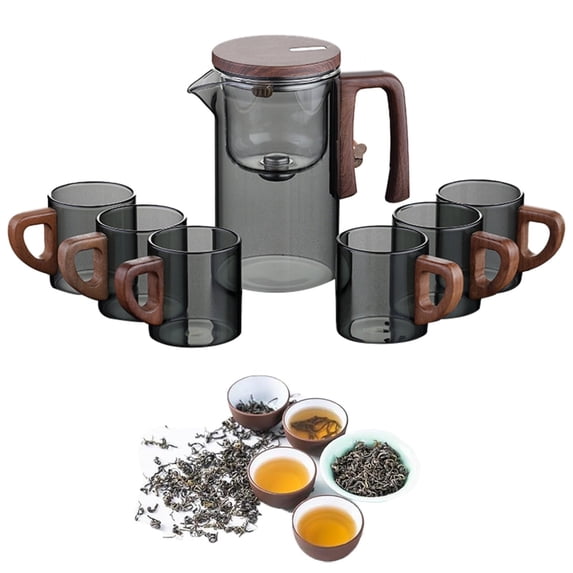 CHENjy Glass Teapot with Strainer Filter Water Separation Teapot with Wooden Handle Borosilicate Glass Tea Kettle for Loose Leaf Tea 6.1*3.3 in